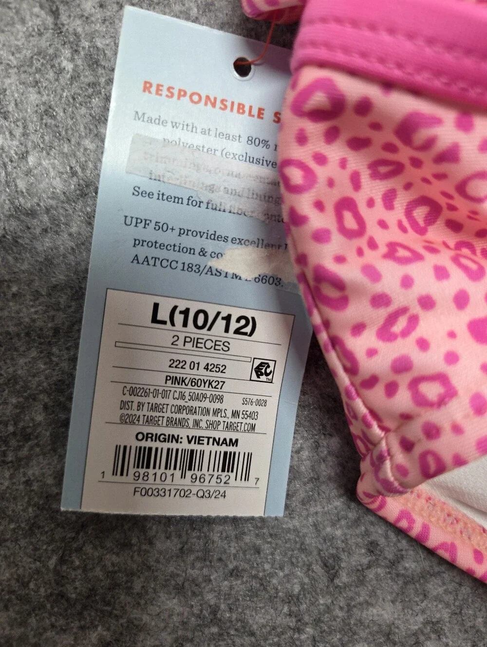 Cat & Jack Girls Pink Leopard Two-Piece Swimsuit Large (10/12) Nwt